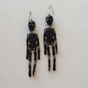 Vintage 90s Black Long Skeleton Earrings 5 Inches!